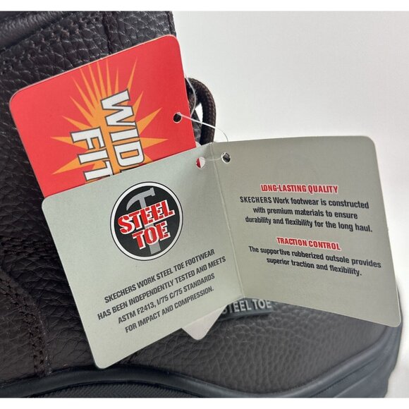 Skechers Work Steel Toe Boot Mens Wide Fit Brown Leather Safety Slip Resistant - Picture 8 of 13